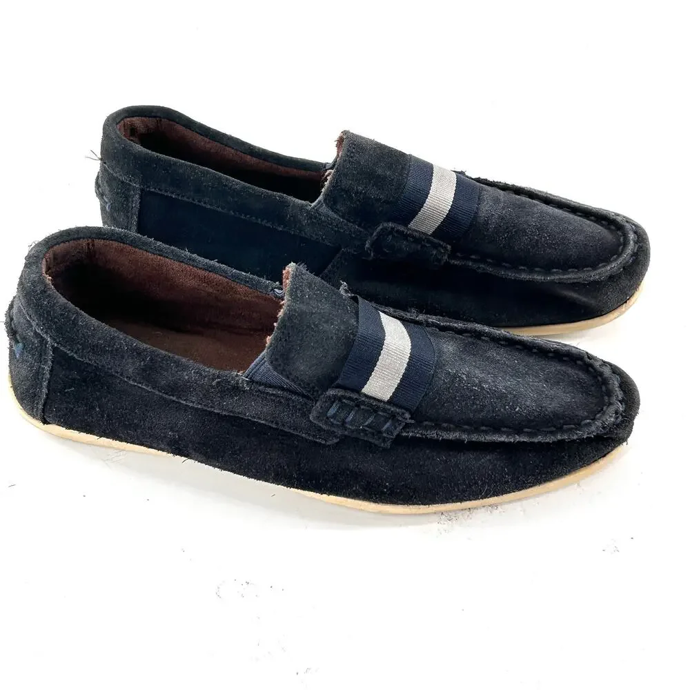 Florsheim Kids Boys Suede Loafers 4 Navy Blue Dress Shoes
